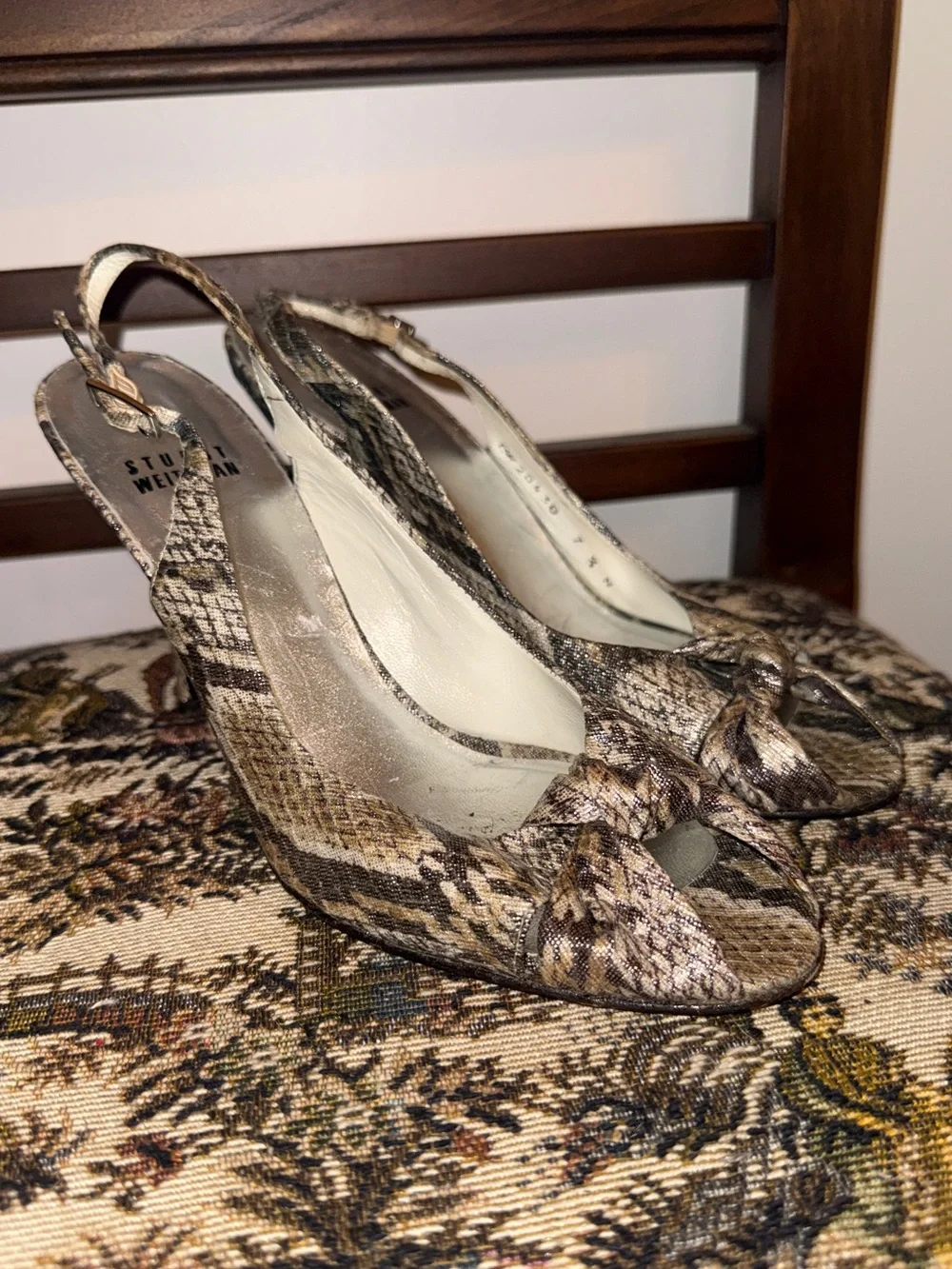 ✨ Stuart Weitzman Snakeskin Print Slingback Heels Size 7.5N Vintage Y2K